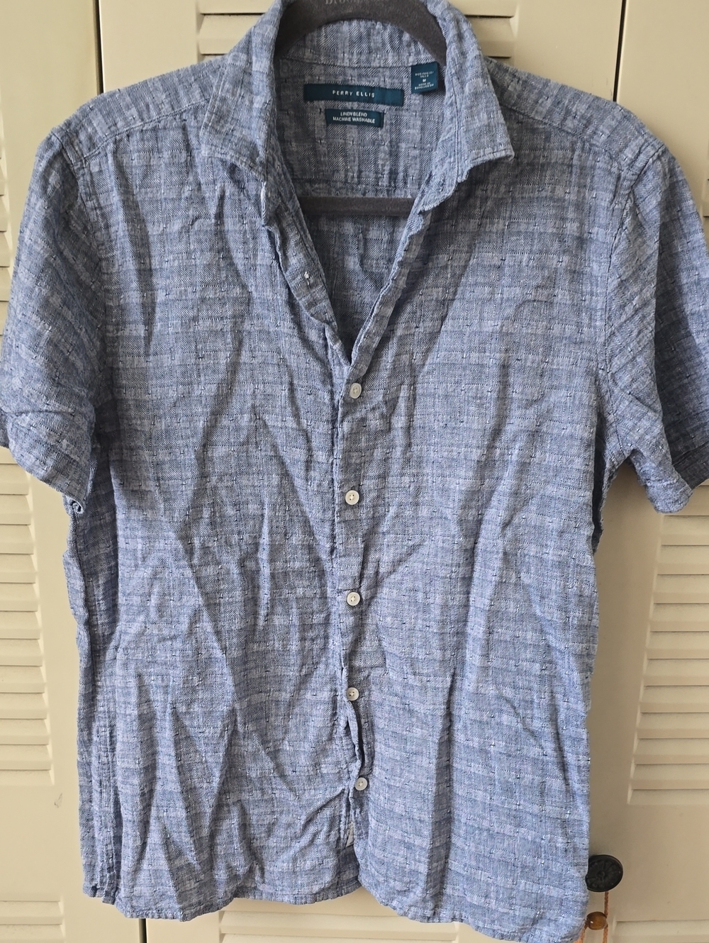 Perry Ellis Blue Heathered Short-Sleeve Button-Down Shirt